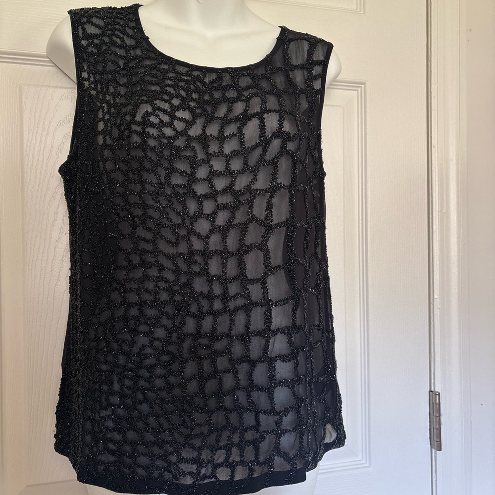 All Saints Black Hand Embellished Top Sequin Sz 4 BNWT